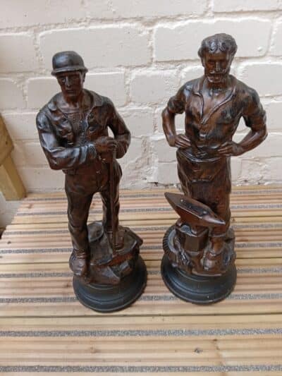 A VICTORIAN PAIR OF INDUSTRIAL SPELTER FIGURES. 1870's
