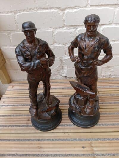 A VICTORIAN PAIR OF INDUSTRIAL SPELTER FIGURES. 1870’s Antique Sculptures 3