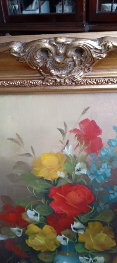 AN OIL on CANVAS. ‘FLOWERS of DELIGHT’ Signed. Excellent Frame. Floral arrangement Antique Art 5