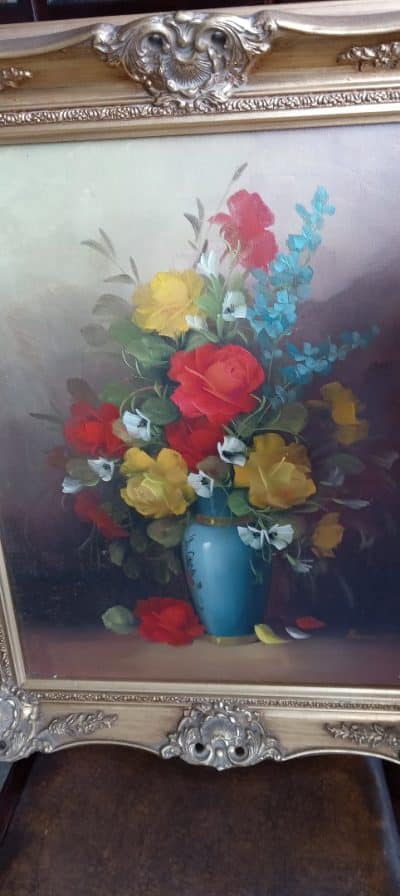 AN OIL on CANVAS. ‘FLOWERS of DELIGHT’ Signed. Excellent Frame. Floral arrangement Antique Art 6
