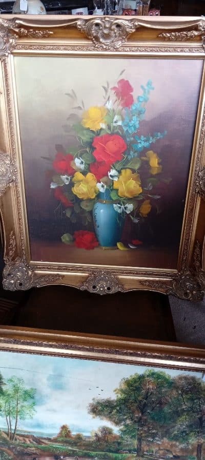 AN OIL on CANVAS. ‘FLOWERS of DELIGHT’ Signed. Excellent Frame. Floral arrangement Antique Art 12