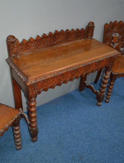Victorian oak hall table & matching side chairs - Image 2
