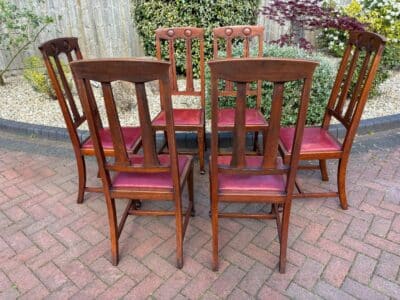 Set of Six Arts & Crafts Walnut Dining Chairs - Image 2