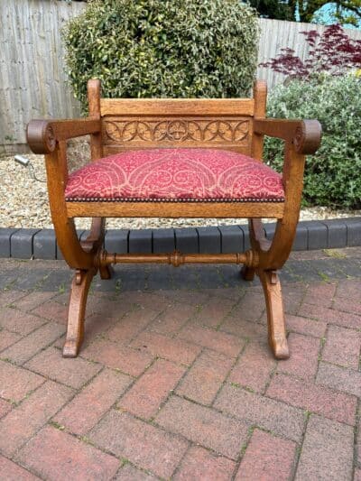 Gothic Revival Oak Hall Seat gothic revival Antique Chairs 4