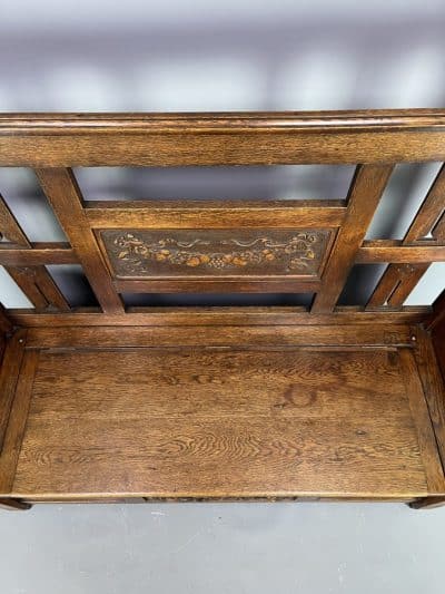 Arts & Crafts Carved Oak Settle c1910 - Image 7