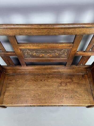 Arts & Crafts Carved Oak Settle c1910 carved Antique Benches 9