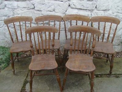 SOLD Set 6 Victorian elm kitchen chairs.