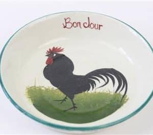 Wemyss Ware. Scottish pottery Black Cockerel “Bon Jour” dish ceramics Antique Ceramics