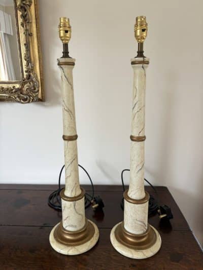 Pair of Faux Marble Column Table Lamps Faux Marble Antique Lighting 3