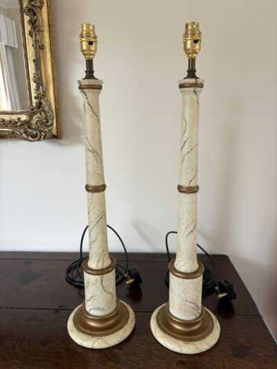 Pair of Faux Marble Column Table Lamps