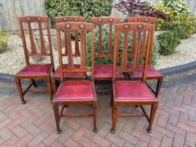 Set of Six Arts & Crafts Walnut Dining Chairs - Image 3