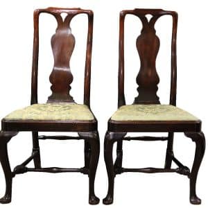 Pair of Geo I Walnut High Back Chairs 18th Cent Antique Chairs