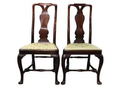 Pair of Geo I Walnut High Back Chairs 18th Cent Antique Chairs 3