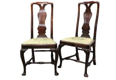 Pair of Geo I Walnut High Back Chairs 18th Cent Antique Chairs 4