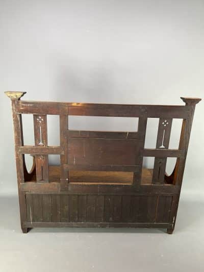 Arts & Crafts Carved Oak Settle c1910 - Image 10