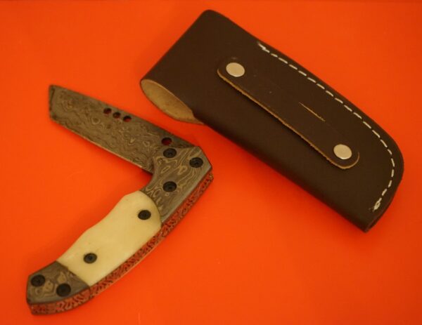 Vintage High Quality Gozen Damascus Tanto Knife & Sheath - Image 8