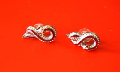 Stunning Pair of Gilt Rhinestone & Enamel Snake Earrings for Pierced Ears Antique Earrings 5