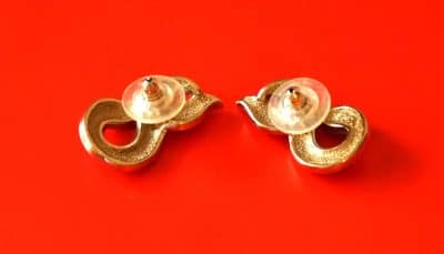 Stunning Pair of Gilt Rhinestone & Enamel Snake Earrings for Pierced Ears Antique Earrings 6
