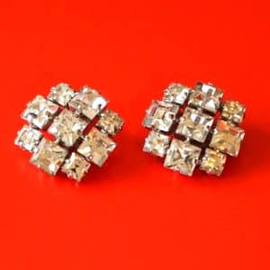 A Pair of Vintage Claw Set Sparkling Rhinestone Clip Earrings Antique Earrings