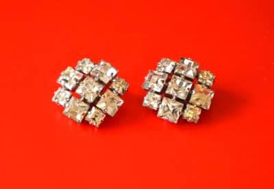 A Pair of Vintage Claw Set Sparkling Rhinestone Clip Earrings