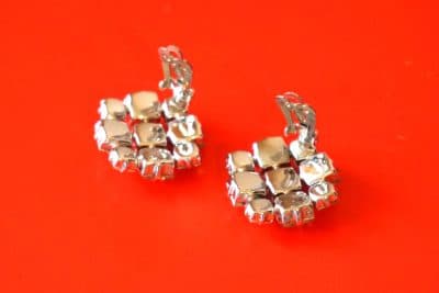 A Pair of Vintage Claw Set Sparkling Rhinestone Clip Earrings - Image 2
