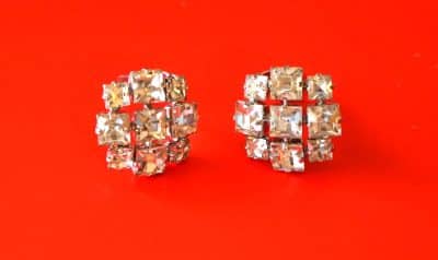 A Pair of Vintage Claw Set Sparkling Rhinestone Clip Earrings - Image 3