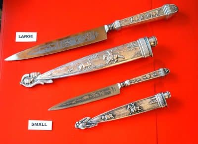 Two Vintage Nickel Silver Argentina Gaucho Knives & Sheaths Pen knives Military & War Antiques 12