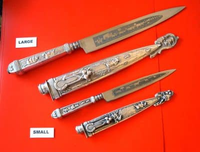 One Rare Vintage Nickel Silver Argentina Gaucho Knives and; Sheaths