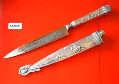 One Rare Vintage Nickel Silver Argentina Gaucho Knives and; Sheaths - Image 7