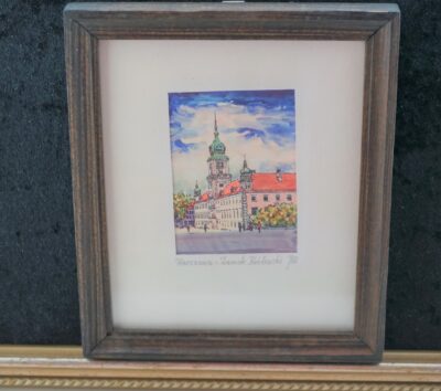 SALE – A Rare Vintage Miniature Water Colour – WARSAW’S Glorious ROYAL CASTLE – Ideal Present Pictures Antique Prints 3