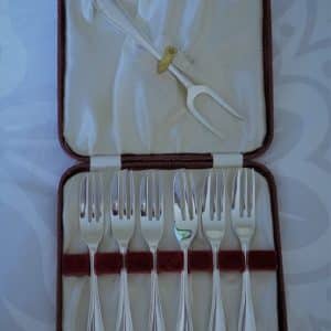 C1920 E.P.N.S. Boxed Set Pastry Forks – Wedding / Anniversary Gift Boxed Vintage Silver Plated Pastry Forks Antique Silver