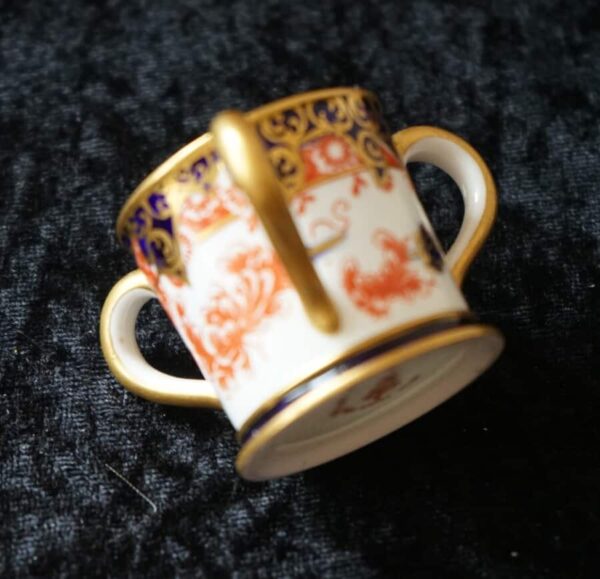 Antique Royal Crown Derby Miniature Three Handled Tyg