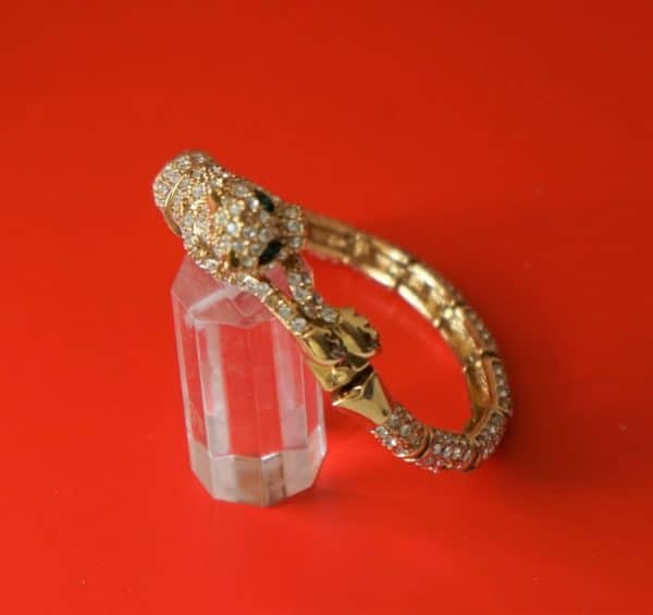 Vintage Gold Plated Jaguar Rhinestone Link Bracelet - Ideal Gift - Image 2