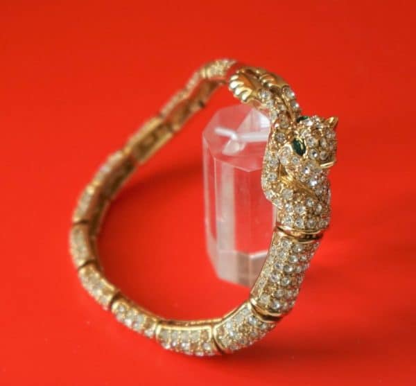 Vintage Gold Plated Jaguar Rhinestone Link Bracelet - Ideal Gift - Image 3