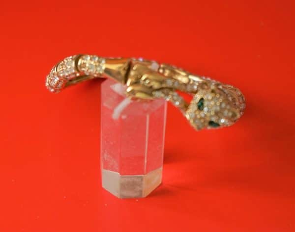 Vintage Gold Plated Jaguar Rhinestone Link Bracelet - Ideal Gift
