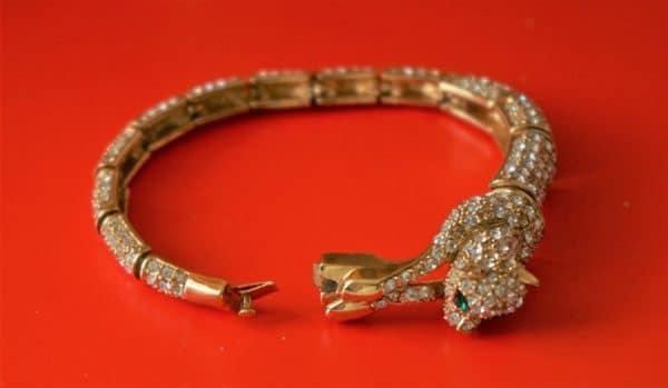 Vintage Gold Plated Jaguar Rhinestone Link Bracelet – Ideal Gift Boxed Gold Rings Antique Bracelets 6