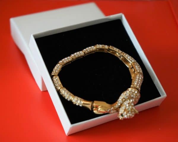 Vintage Gold Plated Jaguar Rhinestone Link Bracelet – Ideal Gift Boxed Gold Rings Antique Bracelets 7
