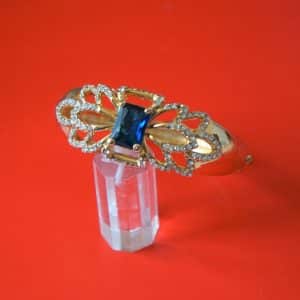 Vintage Gold Plated Blue Sapphire & Rhinestone Bangle – Ideal Gift Designer Jewellery Antique Bracelets 3