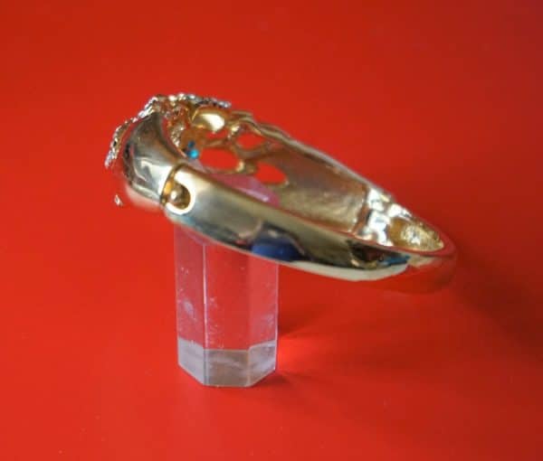 Vintage Gold Plated Blue Sapphire & Rhinestone Bangle - Ideal Gift - Image 3