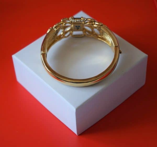Vintage Gold Plated Blue Sapphire & Rhinestone Bangle - Ideal Gift - Image 2