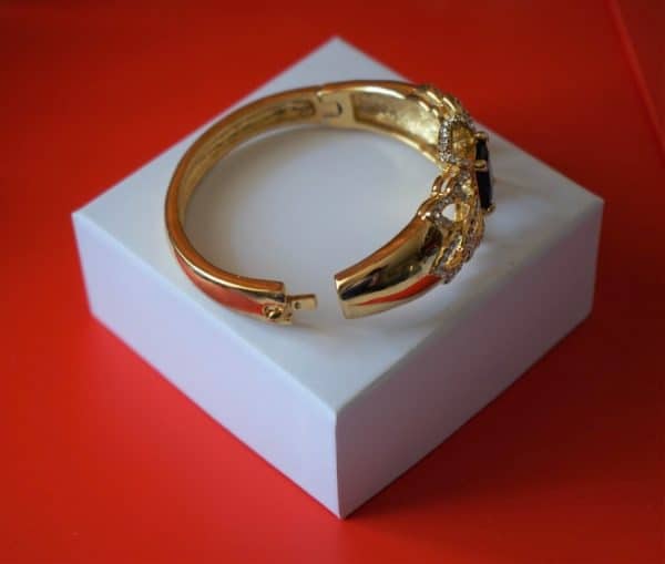 Vintage Gold Plated Blue Sapphire & Rhinestone Bangle – Ideal Gift Designer Jewellery Antique Bracelets 6