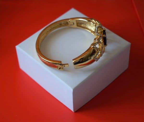Vintage Gold Plated Blue Sapphire & Rhinestone Bangle - Ideal Gift - Image 4