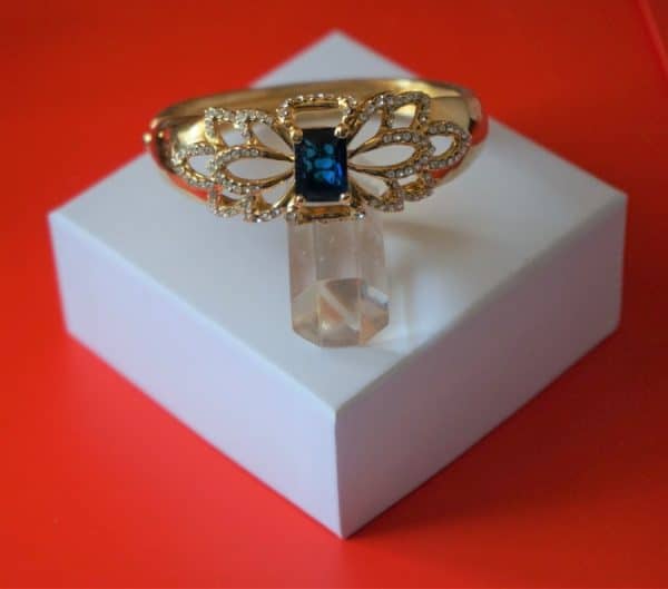 Vintage Gold Plated Blue Sapphire & Rhinestone Bangle – Ideal Gift Designer Jewellery Antique Bracelets 8