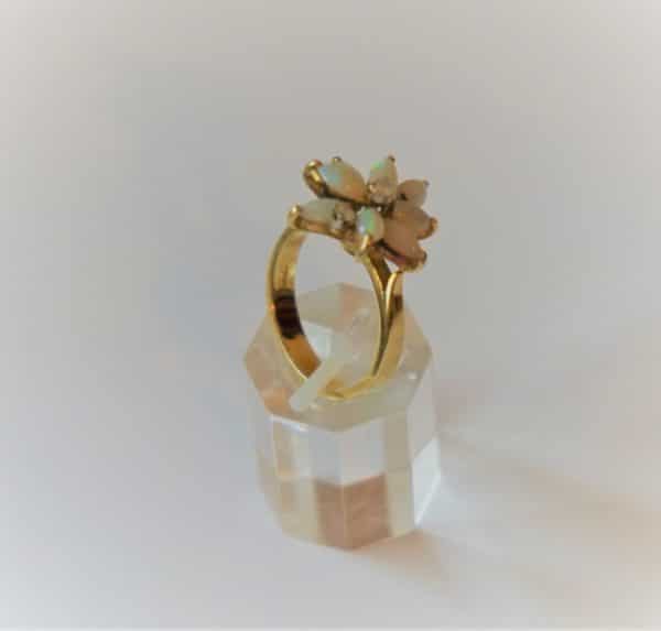 SALE - Vintage Gold Diamond & Opal flower Ring - Boxed - FREE UK Postage