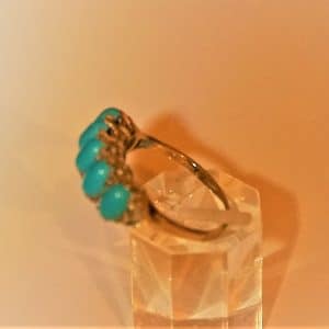 SALE – Vintage Gold Five Stone Turquoise Ring – Boxed – FREE UK Postage Gold Rings. Wedding Rings Antique Bracelets
