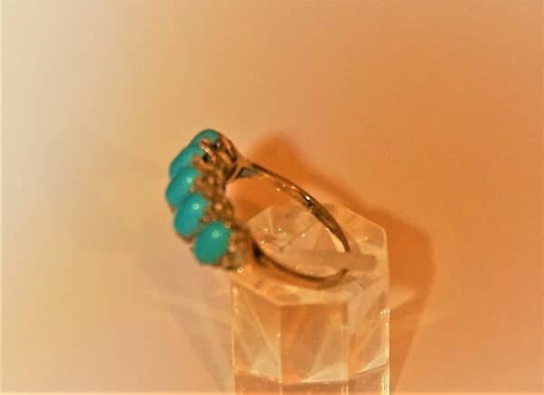 Vintage Gold Five Stone Turquoise Ring - Boxed - FREE UK Postage