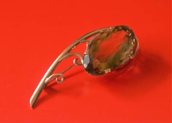 Vintage Large Gold Citrine Brooch - Boxed - FREE UK Postage
