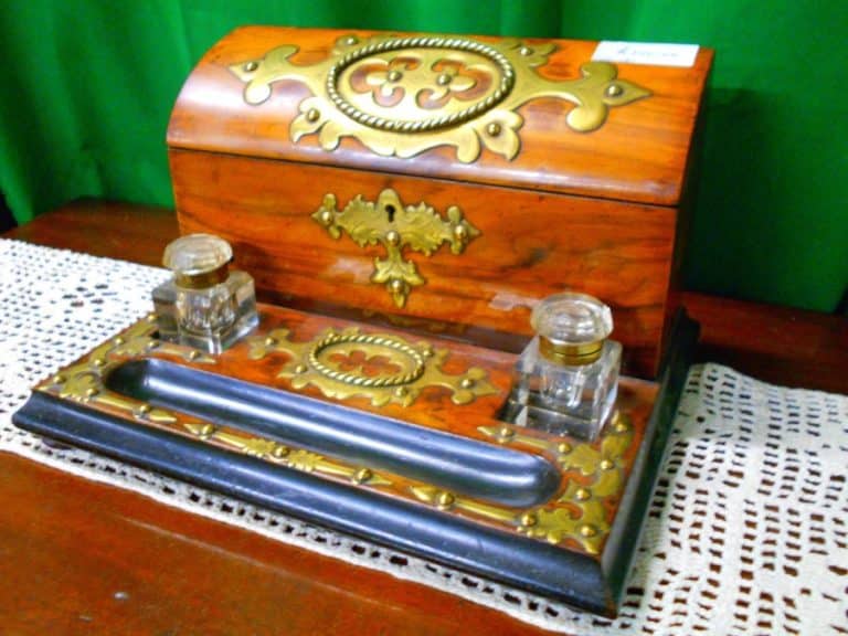 Victorian Walnut table top letter desk set.