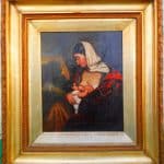Victorian Oil on Canvas, Mother feeding her child 19th century Antique Art