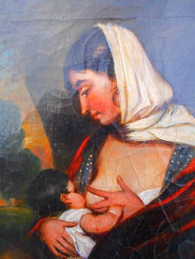 Victorian Oil on Canvas, Mother feeding her child - Image 2